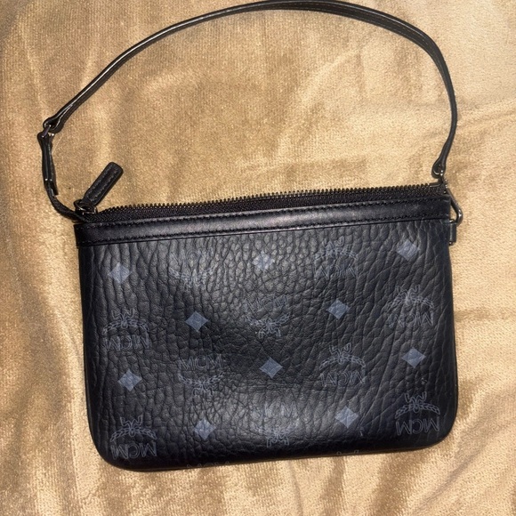 MCM Handbags - MCM Black and Gray Leather Pouch